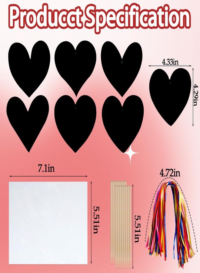 Ishua Valentine Crafts Scratch Valentine Scratch Art Heart Set (49 Pcs) - Rainbow Scratch Paper Hearts with Wooden Styluses, Ribbons & 3D Puffy Stickers - Image 2
