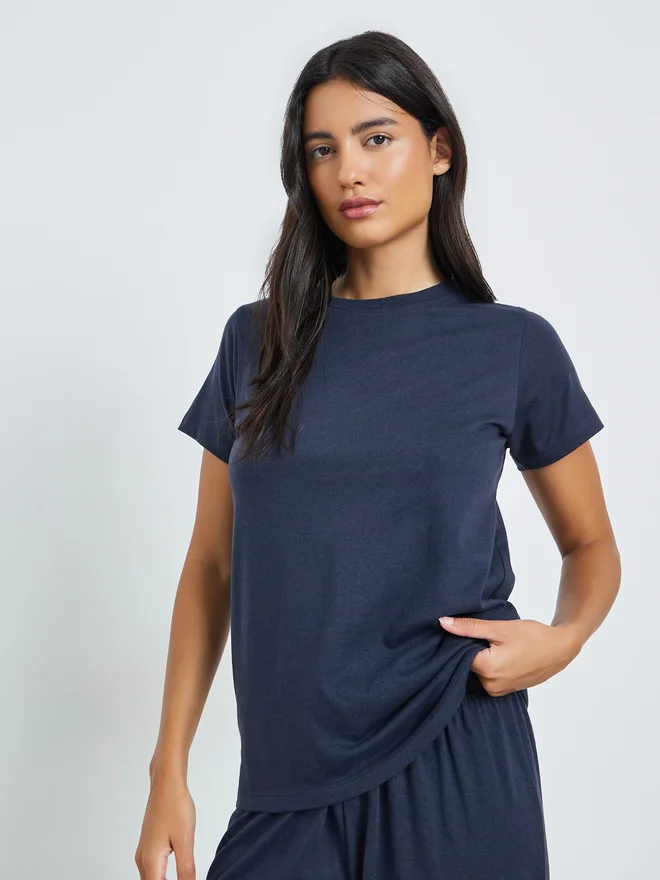 Styli vy Blue Pack of 3 - Solid Short Sleeve T-Shirt, Shorts and Pyjama Set for Women | Best Price UAE