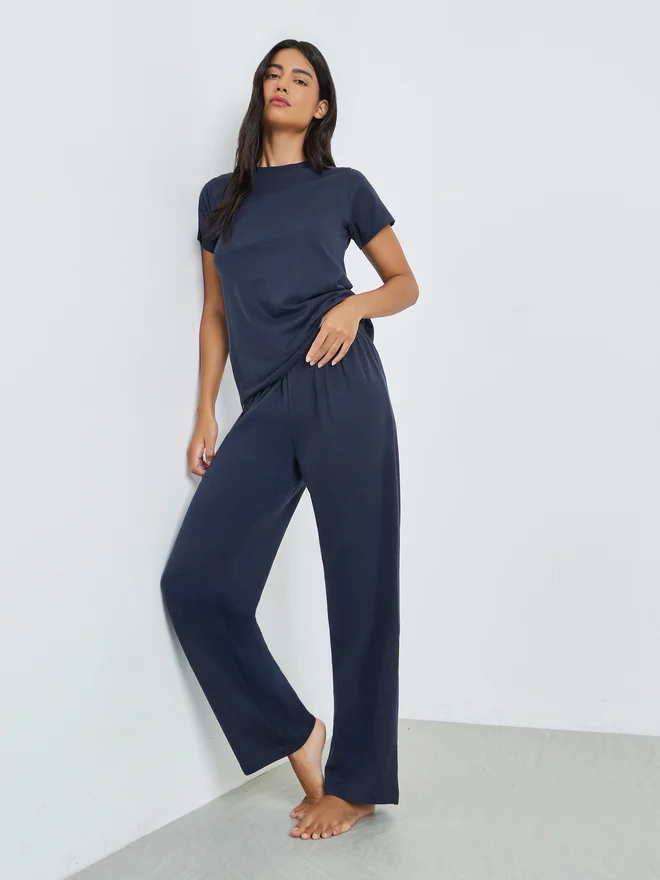 Styli vy Blue Pack of 3 - Solid Short Sleeve T-Shirt, Shorts and Pyjama Set for Women | Best Price UAE