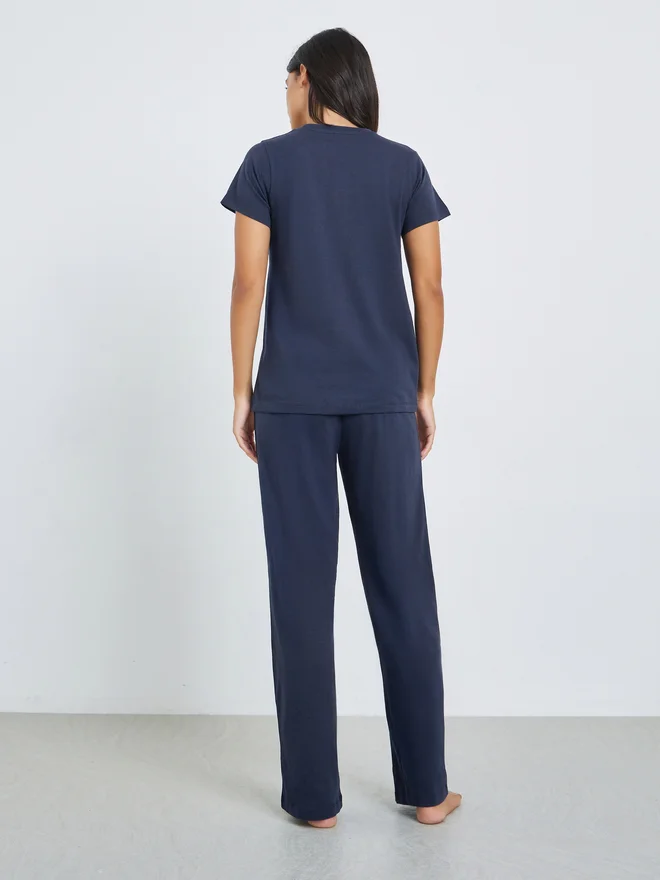 Styli vy Blue Pack of 3 - Solid Short Sleeve T-Shirt, Shorts and Pyjama Set for Women | Best Price UAE