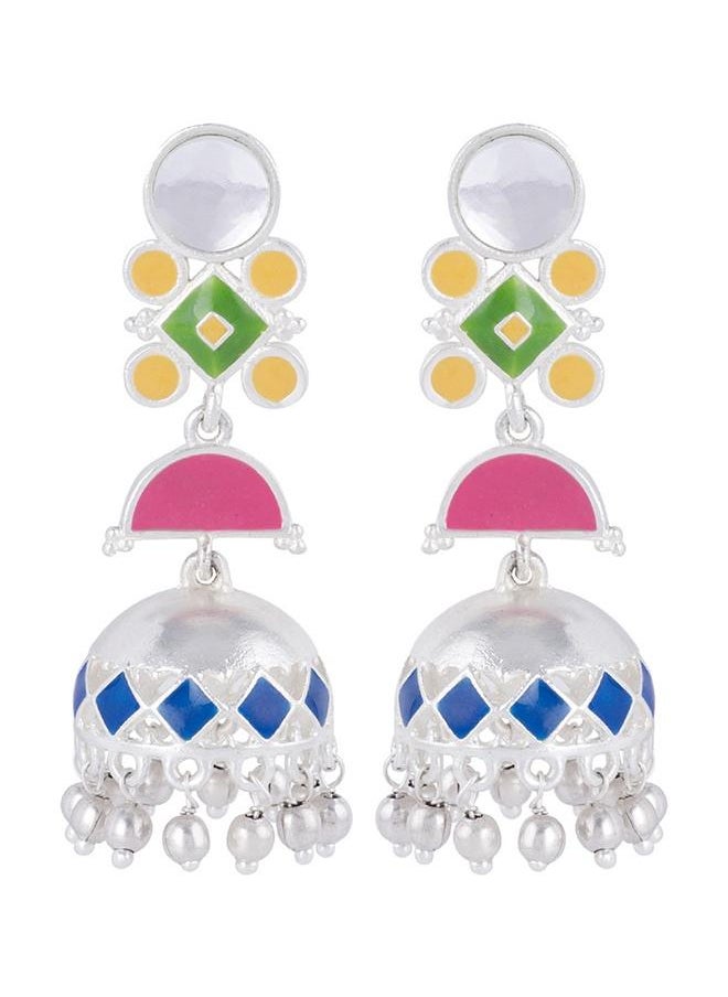 VOYLLA Silver Plated Danglers With Colorful Enameling For Women  - Image 2
