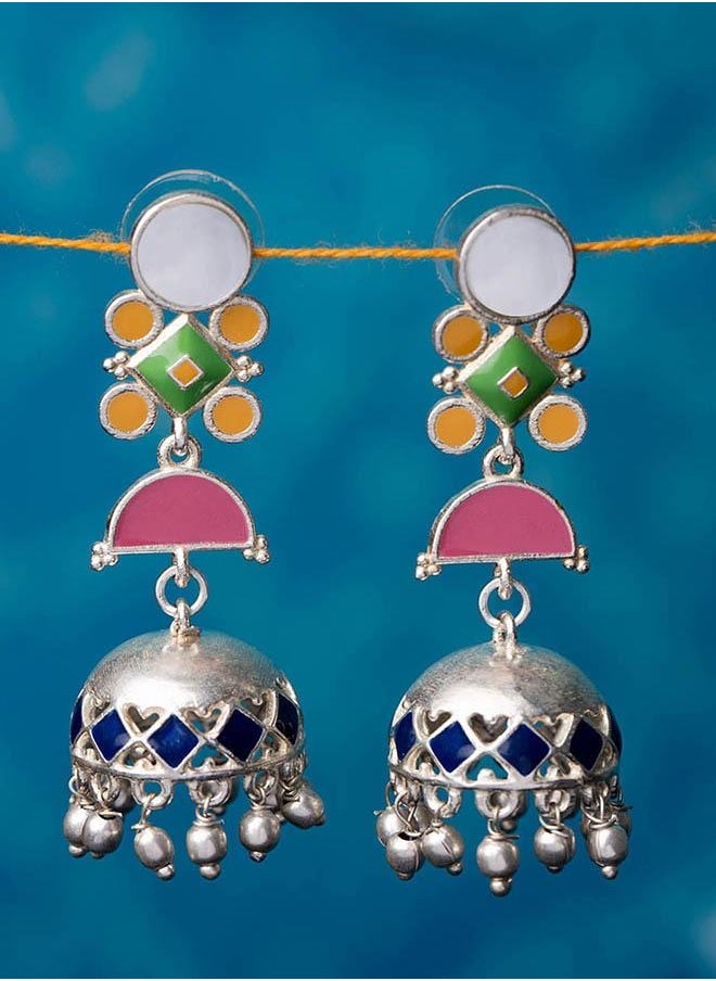 VOYLLA Silver Plated Danglers With Colorful Enameling For Women  - Image 1