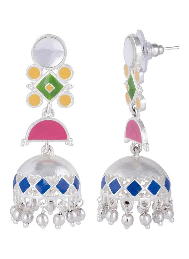 VOYLLA Silver Plated Danglers With Colorful Enameling For Women  - Image 3