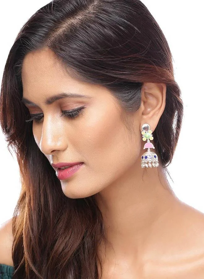 VOYLLA Silver Plated Danglers With Colorful Enameling For Women