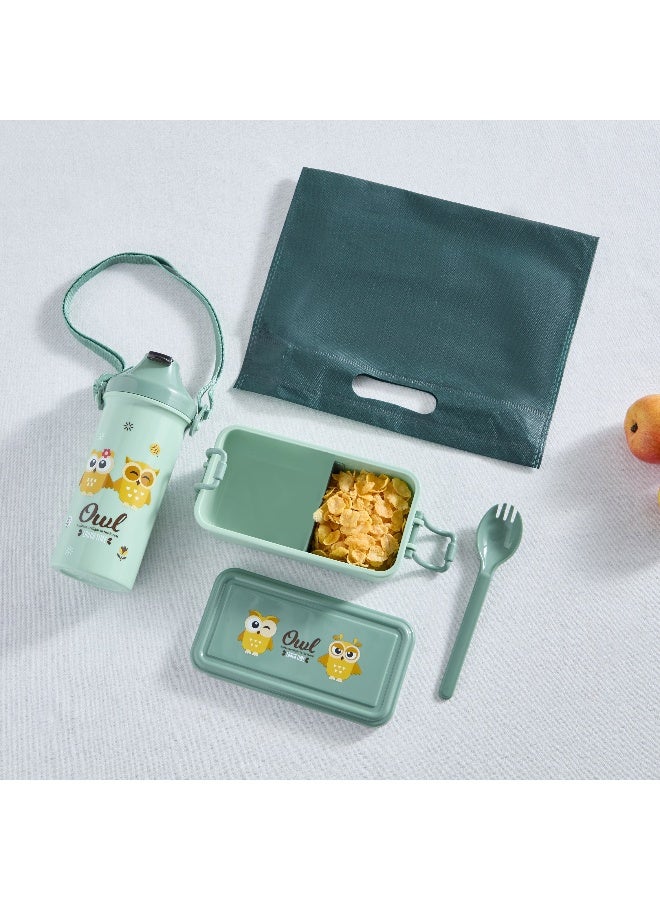Home Box Neo Owl 3-Piece Lunch Box and Bottle Set with Spork 500 ml - Image 1