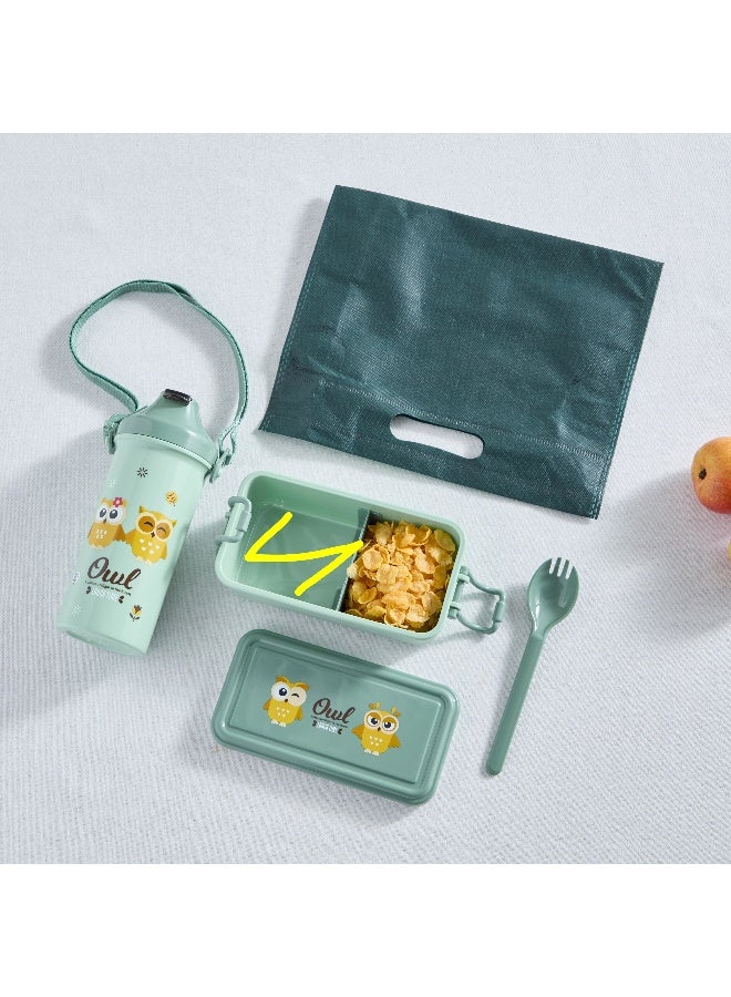 Home Box Neo Owl 3-Piece Lunch Box and Bottle Set with Spork 500 ml - Image 2