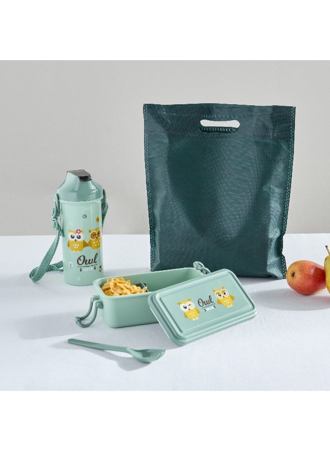 Home Box Neo Owl 3-Piece Lunch Box and Bottle Set with Spork 500 ml - Image 5