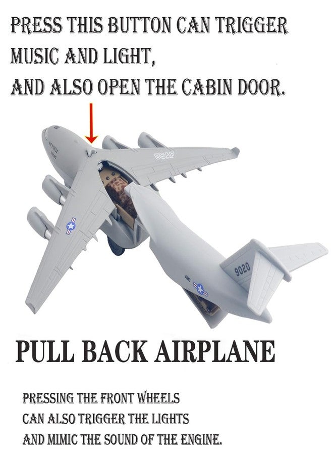 Ailejia Diecast Plane Toy Air Force Plane Toy Metal Pull-Back Aircraft with Lights & Sounds Military Model Airplane Army Aircraft Fighter for Kids Boy Birthday (Light Gray) - Image 2