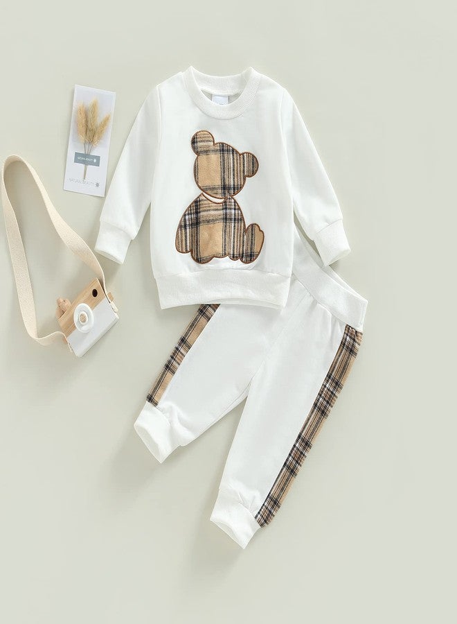 Mubineo Baby Boy Clothes Cute Bear Outfits Girl Newborn Shirt Tops Sweatshirt Toddler Sweat Pant Set Fall Winter Outfit (White, 12-18 Months) - Image 3