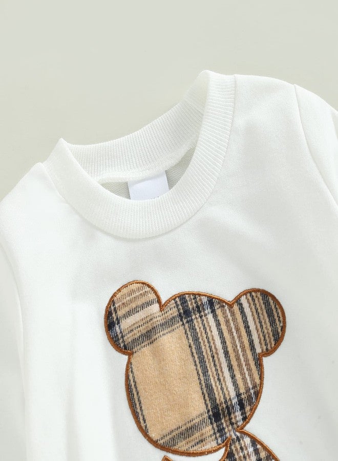 Mubineo Baby Boy Clothes Cute Bear Outfits Girl Newborn Shirt Tops Sweatshirt Toddler Sweat Pant Set Fall Winter Outfit (White, 12-18 Months) - Image 5