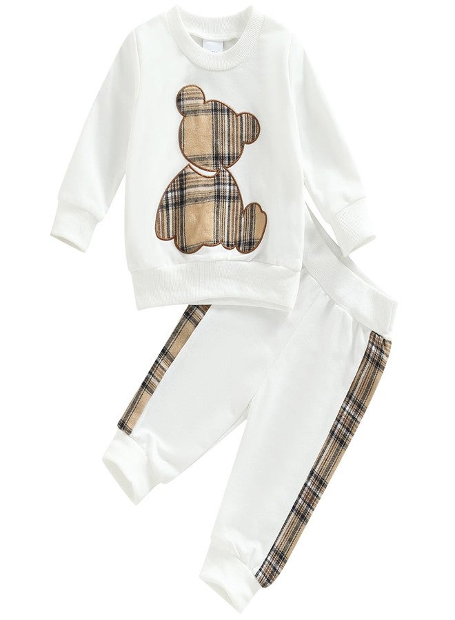 Mubineo Baby Boy Clothes Cute Bear Outfits Girl Newborn Shirt Tops Sweatshirt Toddler Sweat Pant Set Fall Winter Outfit (White, 12-18 Months) - Image 1