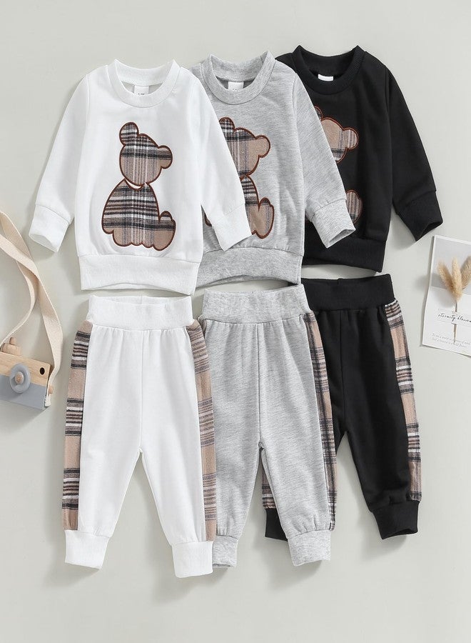 Mubineo Baby Boy Clothes Cute Bear Outfits Girl Newborn Shirt Tops Sweatshirt Toddler Sweat Pant Set Fall Winter Outfit (White, 12-18 Months) - Image 2