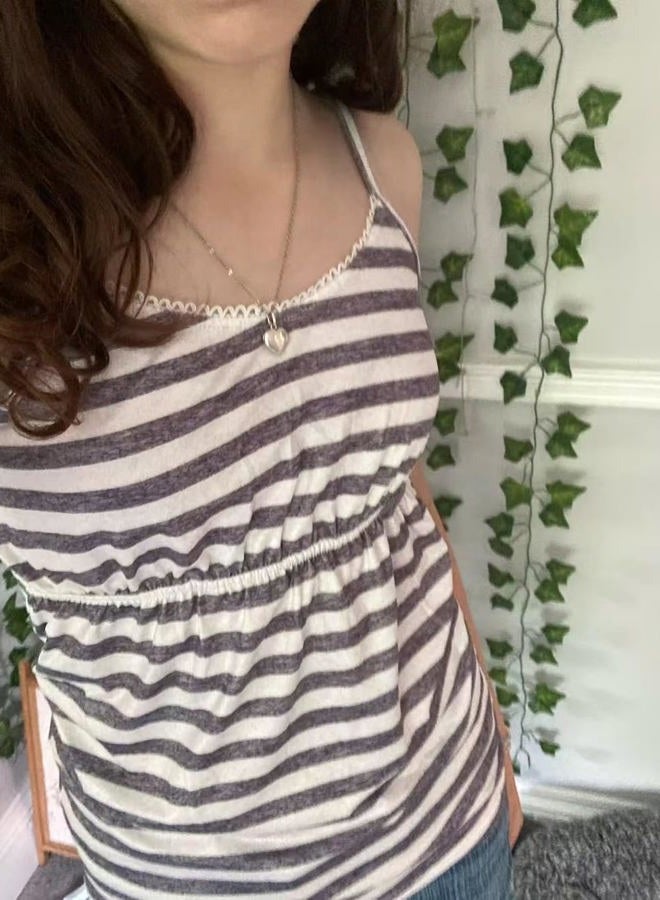 MANGMAO Emo Coquette Cropped Top Grunge 2000s Spaghetti Strap Tops Streetwear Vintage Camisole Y2k Cheetah Tops, Grey Striped, L - Image 5