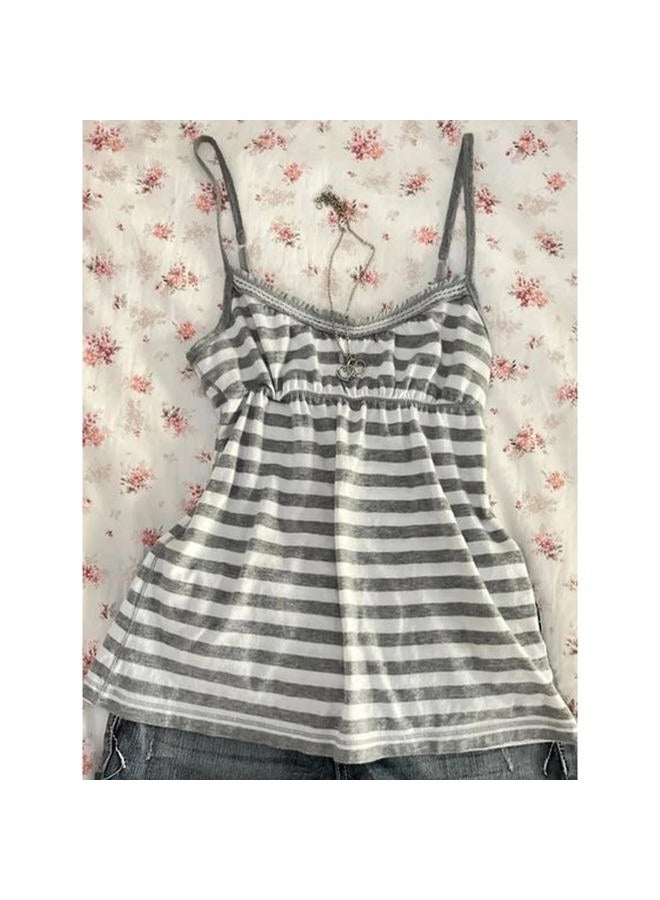 MANGMAO Emo Coquette Cropped Top Grunge 2000s Spaghetti Strap Tops Streetwear Vintage Camisole Y2k Cheetah Tops, Grey Striped, L - Image 4