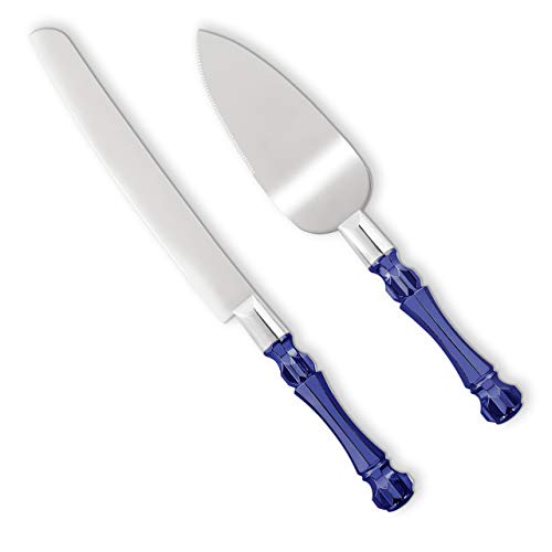 Homi styles Cake Knife and Server Set, Cake Cutter and Pie Spatula, Cake Server and Knife Set with Acrylic Crystal Handles, Cake Cutting Set for Wedding Cake – 1.2mm Thick Blades, Birthdays, and Parties (Blue) - Image 1