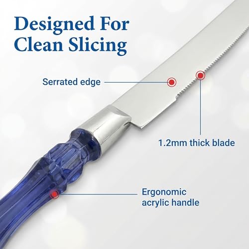 Homi styles Cake Knife and Server Set, Cake Cutter and Pie Spatula, Cake Server and Knife Set with Acrylic Crystal Handles, Cake Cutting Set for Wedding Cake – 1.2mm Thick Blades, Birthdays, and Parties (Blue) - Image 5