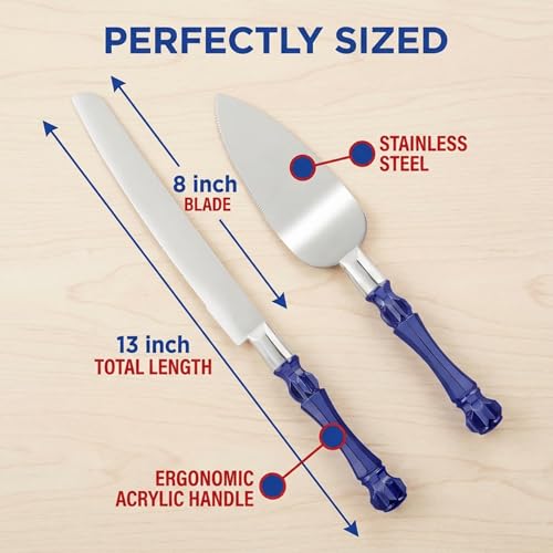 Homi styles Cake Knife and Server Set, Cake Cutter and Pie Spatula, Cake Server and Knife Set with Acrylic Crystal Handles, Cake Cutting Set for Wedding Cake – 1.2mm Thick Blades, Birthdays, and Parties (Blue) - Image 4