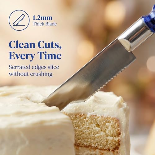 Homi styles Cake Knife and Server Set, Cake Cutter and Pie Spatula, Cake Server and Knife Set with Acrylic Crystal Handles, Cake Cutting Set for Wedding Cake – 1.2mm Thick Blades, Birthdays, and Parties (Blue) - Image 2