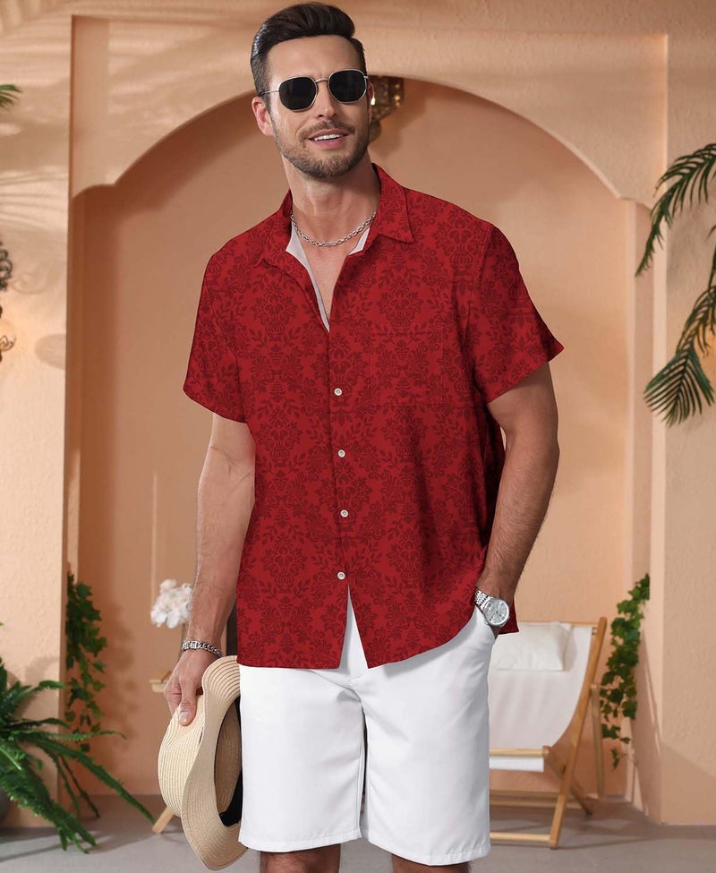 KYKU Mens Tropical Button Down Shirts Cool Hawaiian Shirt Floral, Red, XX-Large - Image 2