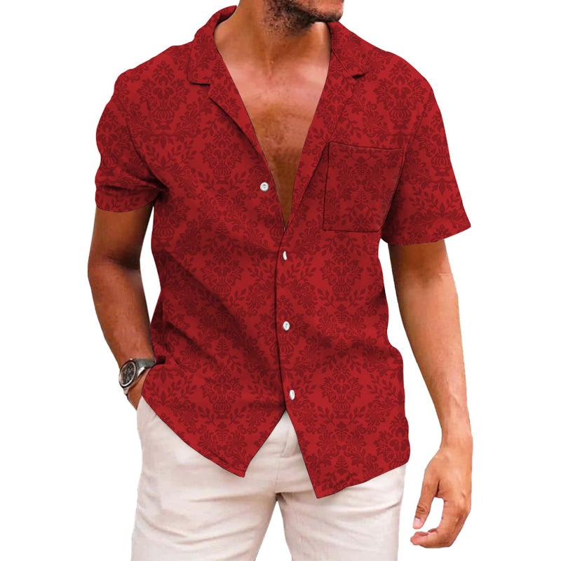 KYKU Mens Tropical Button Down Shirts Cool Hawaiian Shirt Floral, Red, XX-Large - Image 1
