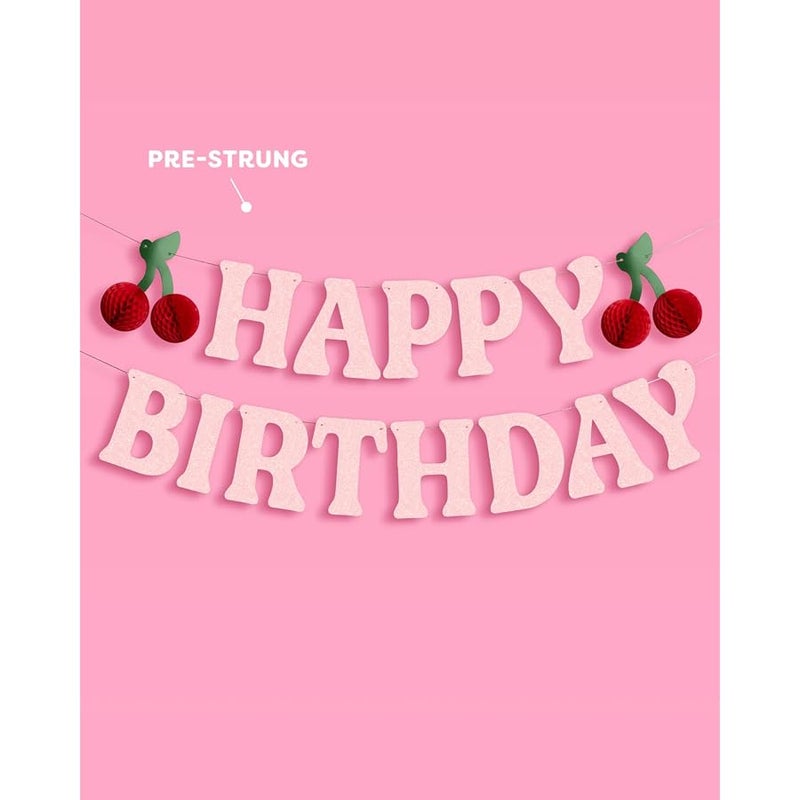 xo, Fetti Happy Birthday Cherry Banner - Pink Glitter, 6.5 Ft. | 3D Cherry Garland, Bday Decoration, Accordion Party Sign, Pop Up Photoshoot Backdrop - Image 5