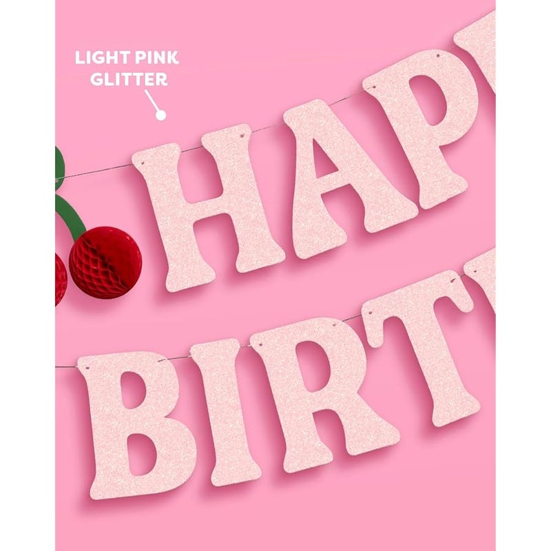 xo, Fetti Happy Birthday Cherry Banner - Pink Glitter, 6.5 Ft. | 3D Cherry Garland, Bday Decoration, Accordion Party Sign, Pop Up Photoshoot Backdrop - Image 3