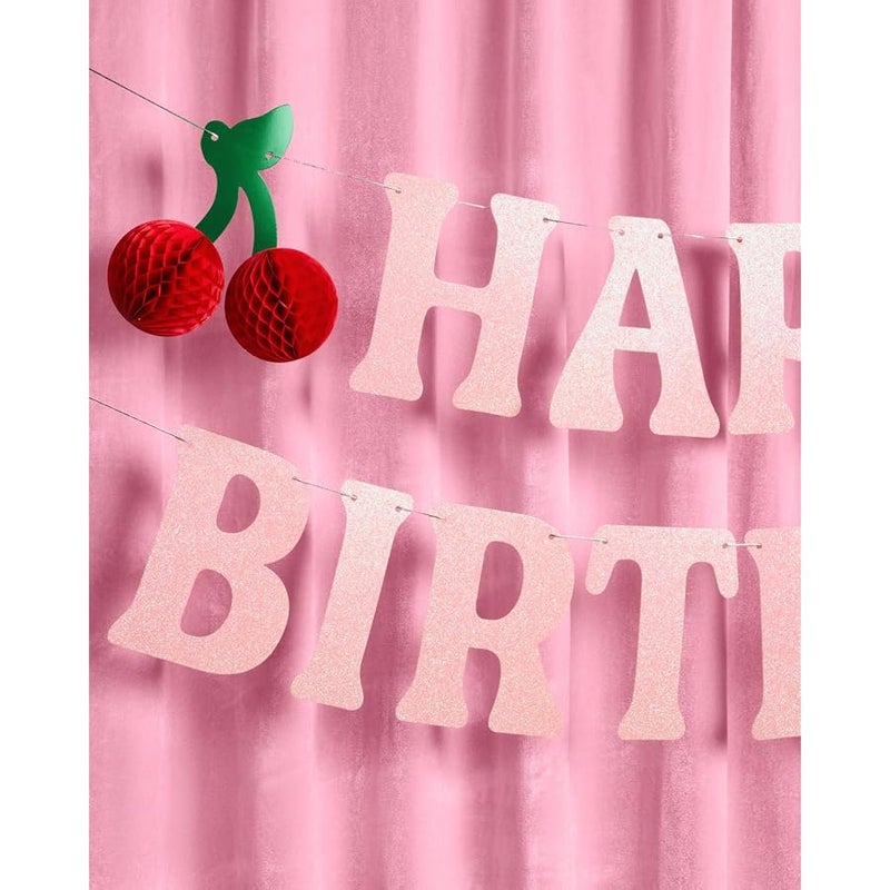 xo, Fetti Happy Birthday Cherry Banner - Pink Glitter, 6.5 Ft. | 3D Cherry Garland, Bday Decoration, Accordion Party Sign, Pop Up Photoshoot Backdrop - Image 2