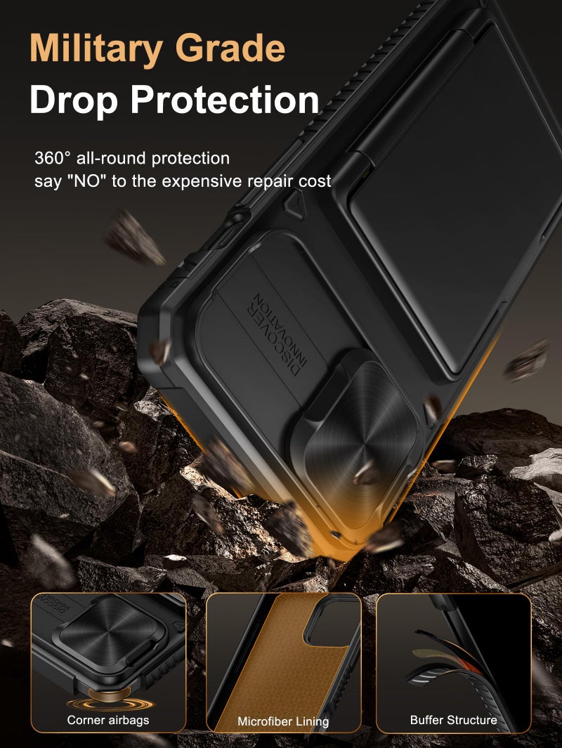 Vihibii for iPhone 13 Pro Max/iPhone 12 Pro Max Case with Card Holder (4 Cards) [RFID Blocking] & Slide Camera Cover, Military Grade Drop Protection, Rugged Back & Silicone Edge Wallet Case, Black - Image 5