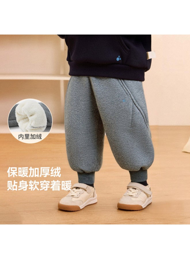 G Integrated Fleece Three-resistant Pants] Baby Warm Pants Fleece Lined Thickened Winter Boys' Long Pants Girls' - Image 3