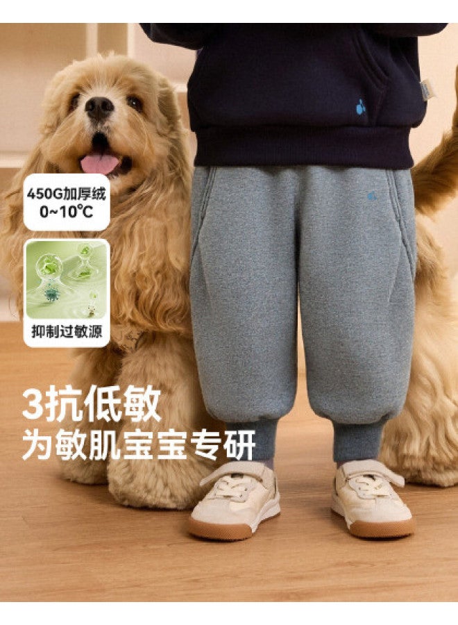 G Integrated Fleece Three-resistant Pants] Baby Warm Pants Fleece Lined Thickened Winter Boys' Long Pants Girls' - Image 1