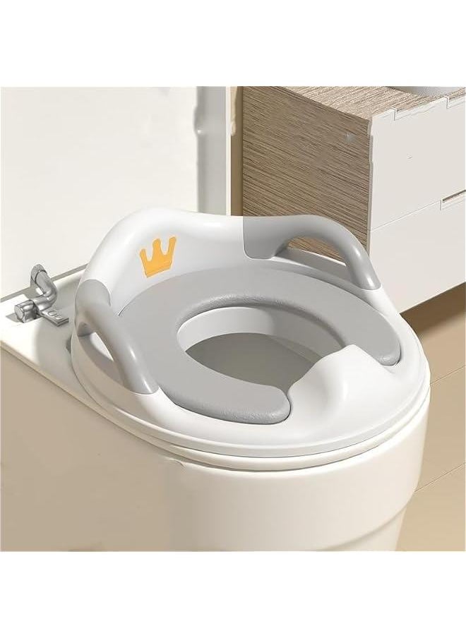 MIXDE Baby Potty Training Seat for Boys and Girls With Handles,Detachable PU Padded Cushion Safe Handle Baby Splash Guard for Round Oval Toilet (Grey)  - Image 1