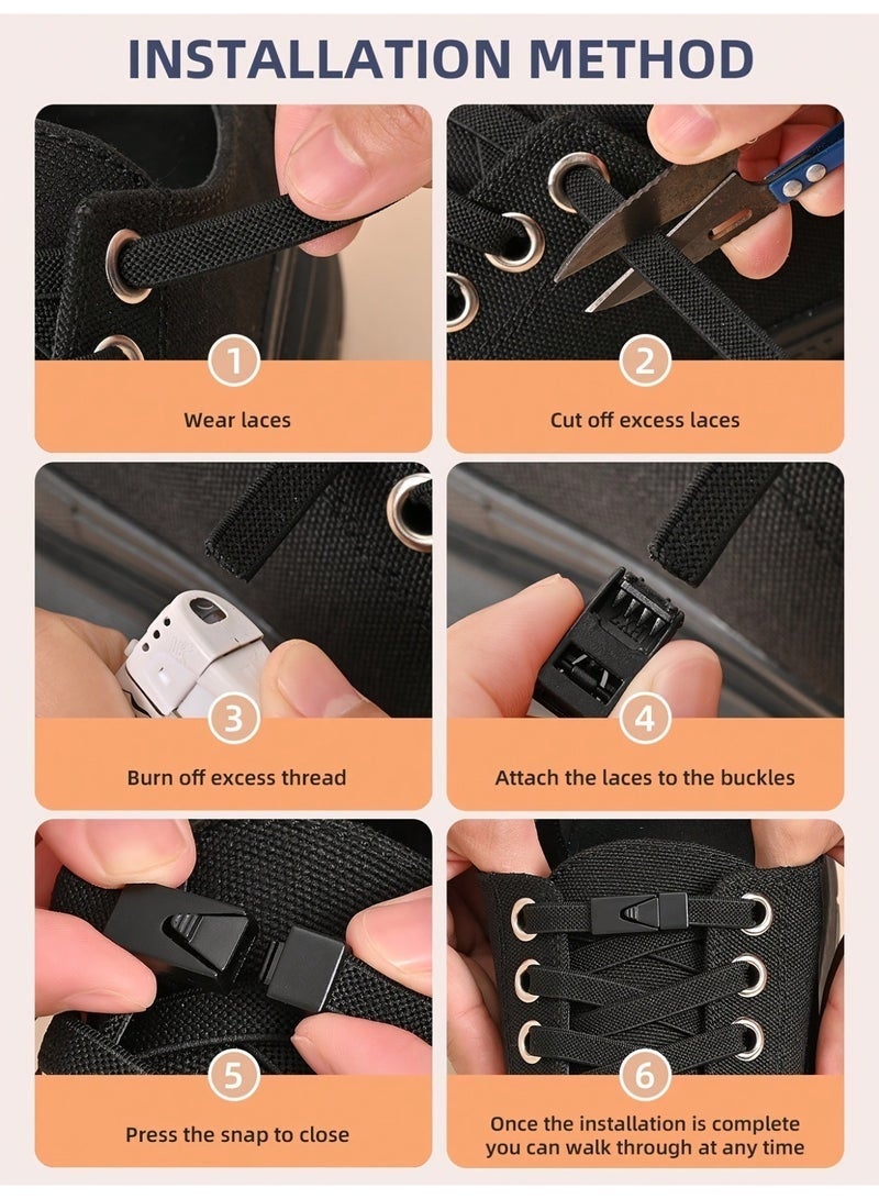 3 pairs of easy-tie shoelaces with interlocking buckles, adjustable flat shoe athletic laces, lazy lock elastic no-tie shoelaces, suitable for all shoe types for men and women (black, white, gray) - Image 4