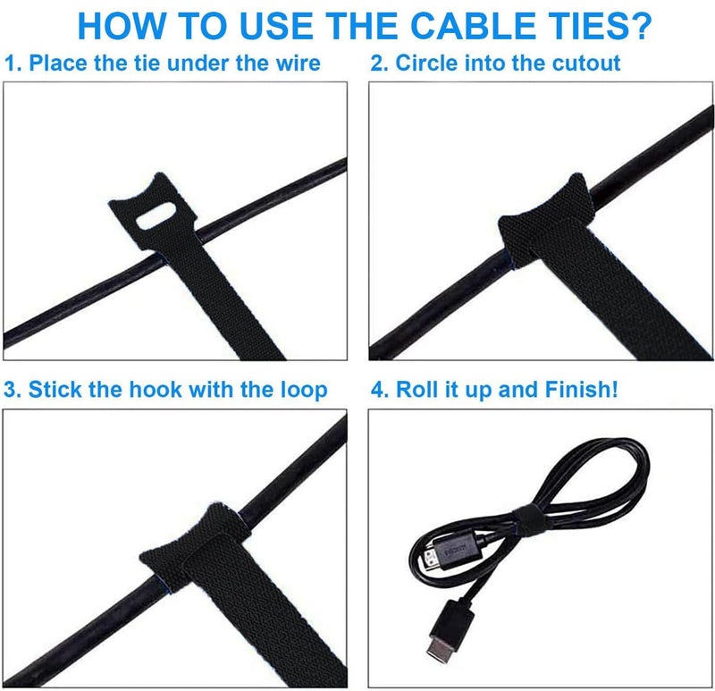 OIVO INDIA OIVO INDIA 50PCS Fastening Cable Ties Reusable Premium 6Inch Adjustable Cord Ties Microfiber Cloth Cable Management Straps Hook Loop Cord Organizer Wire Ties Reusable Black Colors  - Image 4