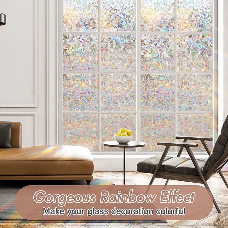 Haton Window Privacy Film, Stained Glass Rainbow Film Decorative Window Clings, Static Cling Sun Blocking Stickers Decals Coverings Tint for Home Heat Control, Non-Adhesive 23.6" x 78.7" - Image 2