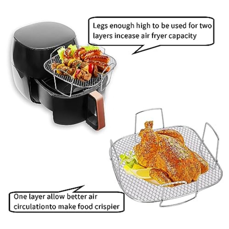 Air fryer rack for grilling and dehydrating, stainless steel, silver, rust-resistant and dishwasher-safe multi-purpose cooking shelf compatible with most air fryers - Image 4