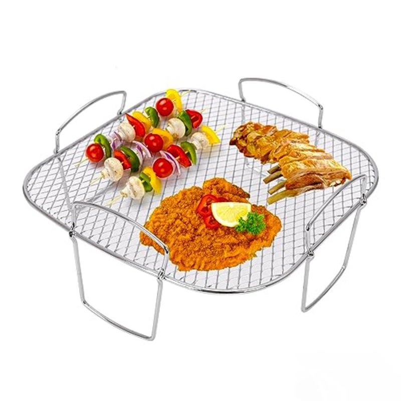 Air fryer rack for grilling and dehydrating, stainless steel, silver, rust-resistant and dishwasher-safe multi-purpose cooking shelf compatible with most air fryers - Image 1