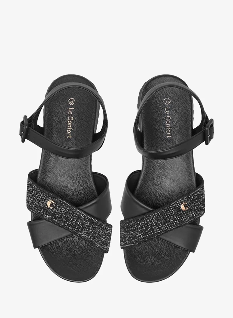 Le Confort Women Textured Cross Strap Sandals with Buckle Closure