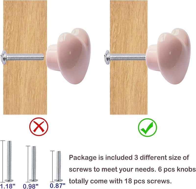 Perphin Ceramic Drawer Knobs Heart Shape Colorful Heart Cabinet Dresser Pulls Handles with 3 Sized Screws, Kitchen Furniture Knobs for Closet Cupboard Wardrobe (Mixed Color, 6 Pack) (6packmixcolor) - Image 5