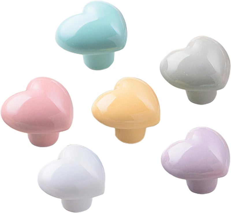 Perphin Ceramic Drawer Knobs Heart Shape Colorful Heart Cabinet Dresser Pulls Handles with 3 Sized Screws, Kitchen Furniture Knobs for Closet Cupboard Wardrobe (Mixed Color, 6 Pack) (6packmixcolor) - Image 4
