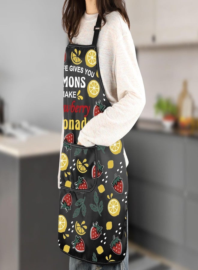 MNIGIU Summer Drinking Gifts When Life Gives You Lemons Make Strawberry Lemonade Apron With Pockets Sweet Tea Kitchen Apron - Image 5