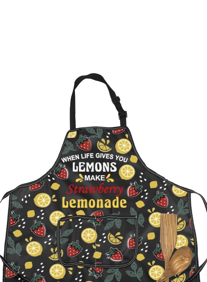 MNIGIU Summer Drinking Gifts When Life Gives You Lemons Make Strawberry Lemonade Apron With Pockets Sweet Tea Kitchen Apron - Image 3