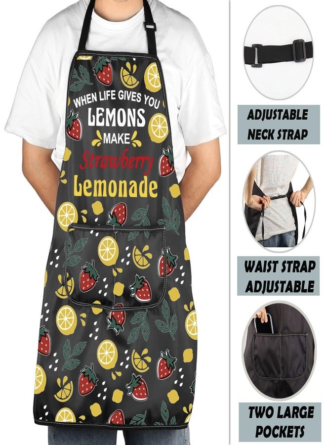 MNIGIU Summer Drinking Gifts When Life Gives You Lemons Make Strawberry Lemonade Apron With Pockets Sweet Tea Kitchen Apron - Image 4