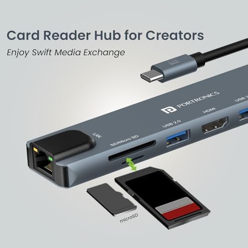 Portronics Mport 8 USB-C USB Hub/Docking Station(8-in-1) with 4K 30Hz HDMI, 100 Mbps Ethernet, USB 3.0, microSD/SD Card Reader, Type-C Data, PD Charging, USB 2.0, Type-C Plug for Laptop, Mac, PC - Image 5