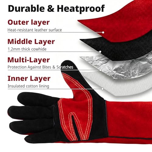 vclpower Welding Gloves 16 Inches 932°F Extreme Heat Fire Resistant Leather Forge Gloves for Mig, Tig, Stick, BBQ, Fireplace, Wood Stove, Furnace, Handling Dry Ice - Safety Work XL - Image 5