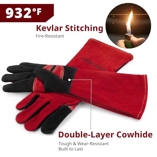 vclpower Welding Gloves 16 Inches 932°F Extreme Heat Fire Resistant Leather Forge Gloves for Mig, Tig, Stick, BBQ, Fireplace, Wood Stove, Furnace, Handling Dry Ice - Safety Work XL - Image 4