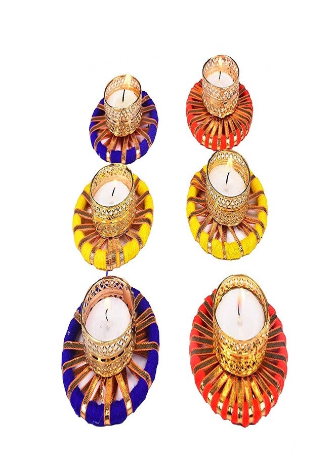 Khakee Assorted Metallic Gota Patti Mix Tealight Candle Holders for Diwali Decoration,Diwali Gift Item(6pcs)(t22-2-6) - Image 2