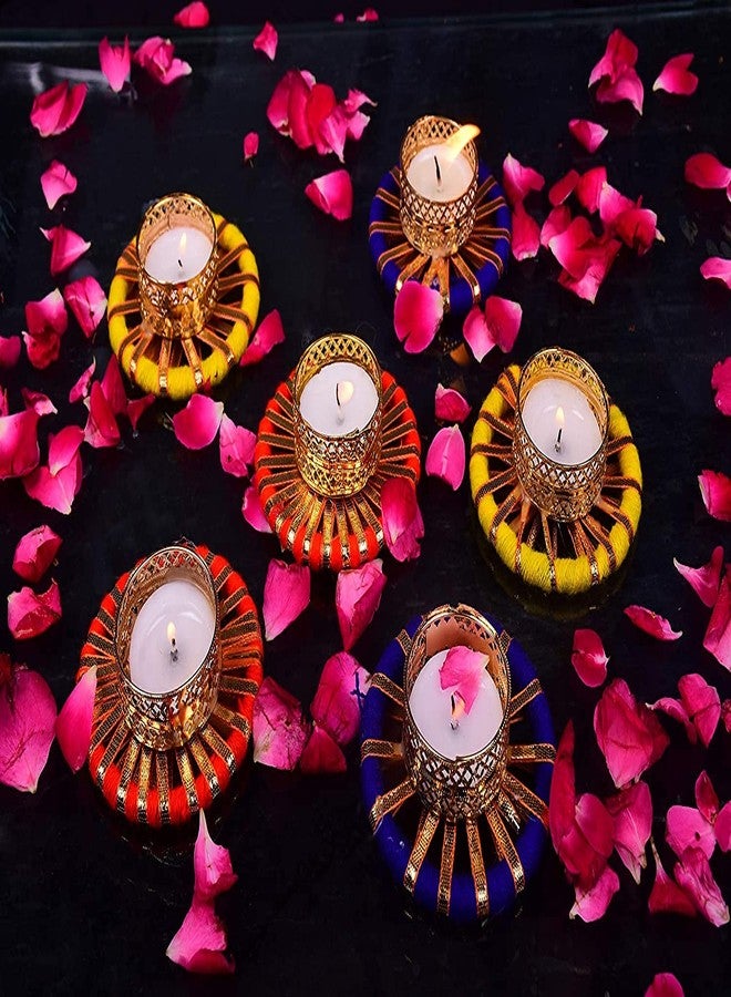 Khakee Assorted Metallic Gota Patti Mix Tealight Candle Holders for Diwali Decoration,Diwali Gift Item(6pcs)(t22-2-6) - Image 1