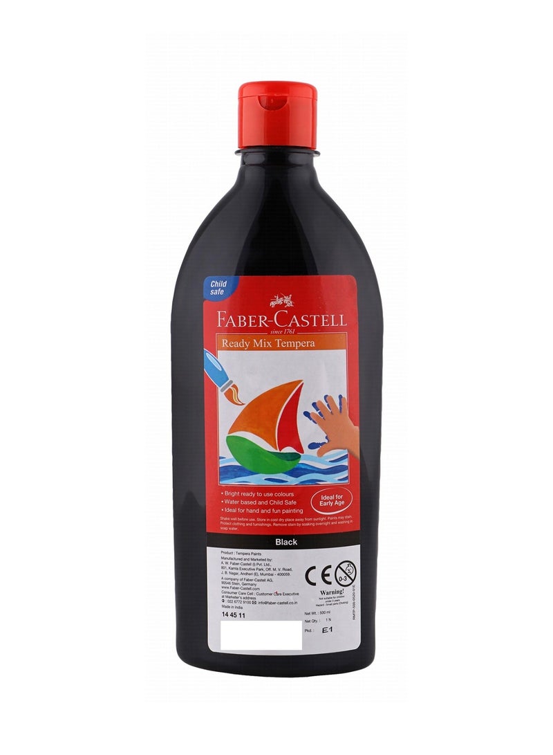 FABER-CASTELL طلاء تمبرا جاهز للخلط قابل للغسل سوبر 1 قطعة 500 مل لون أسود - Image 1