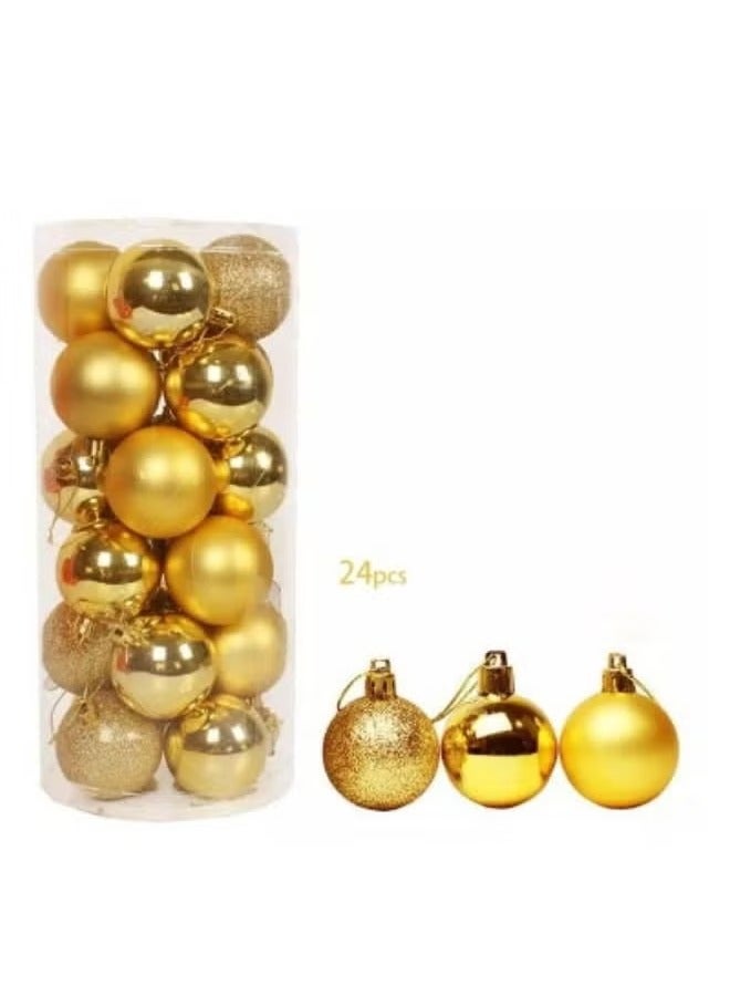 Christmas decoration accessories a package of four Christmas tree decorative ornaments included 24 pieces of Gold Ball 1 Tree Top star 12 pieces of bow and 1 hollow glitter gold flower - Image 4