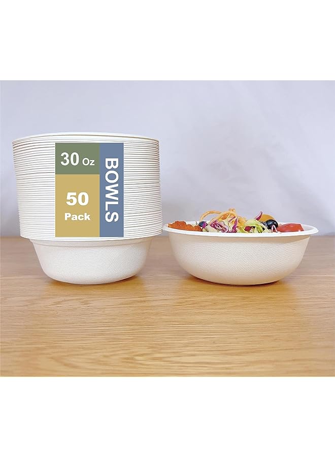 Raxoom 50-Pcs]100% Compostable Heavy-Duty Large Disposable Bowls, Made of Bagasse Cane Fibers, Eco-Friendly and Biodegradable, Perfect for Salad, Soup, Dessert, Hot or Cold Use - Image 1